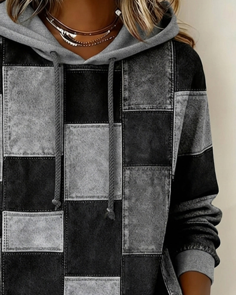 Bequemer Damen Hoodie kariert, locker geschnitten für maximalen Tragekomfort im Herbst.