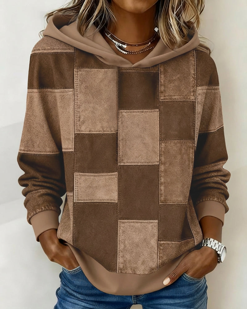 Stilvoller Damen Hoodie kariert, Langarm, als vielseitiges Oberteil für Freizeit & Alltag.