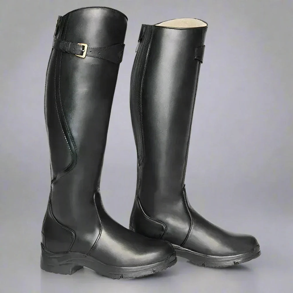 Elegante Damen Reitstiefel, kniehoch, mit Reißverschluss, robust & rutschfest für Stall & Herbst.