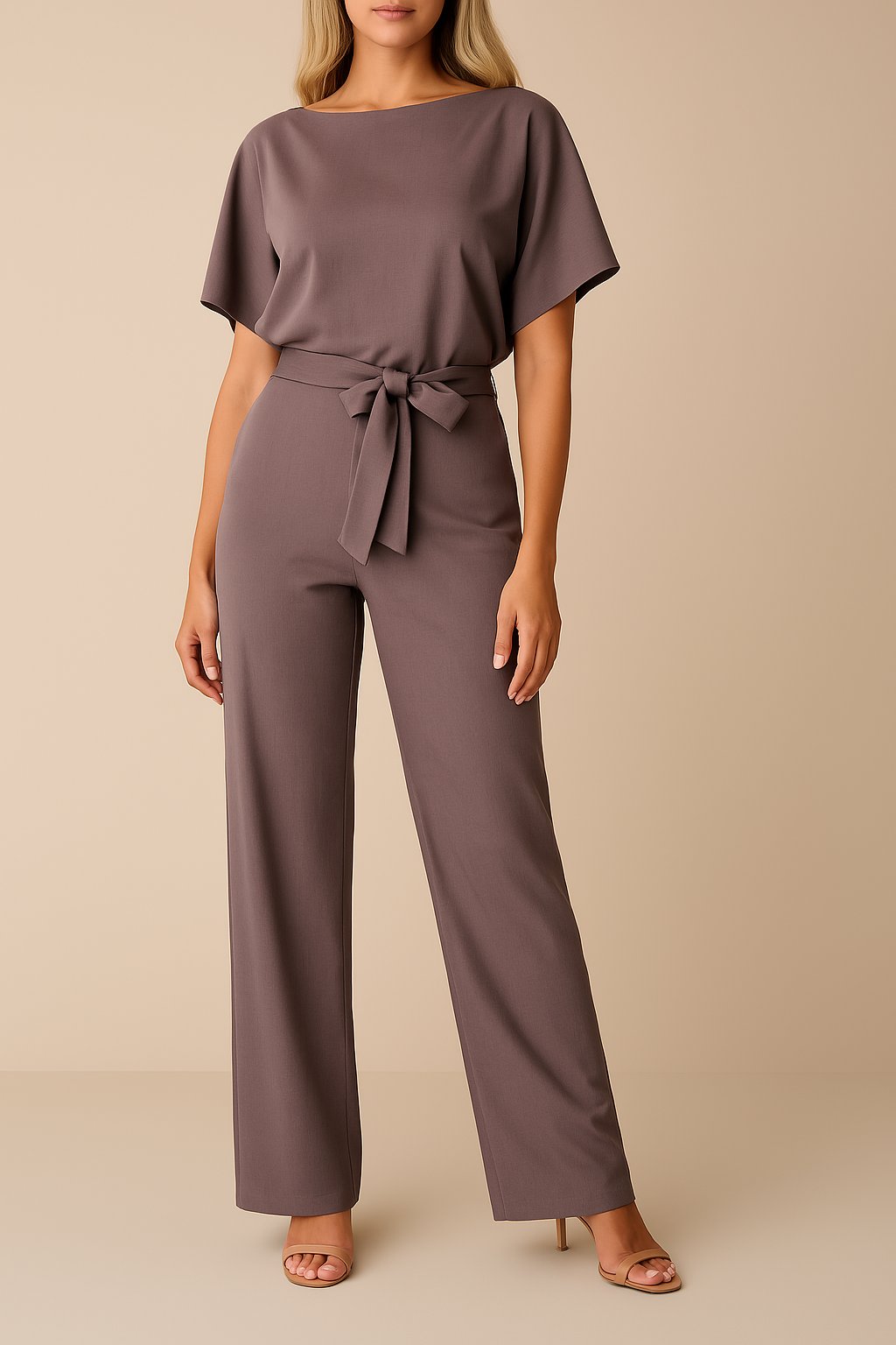 Vielseitiger Damen Overall Elisa mit Kurzarm, ideal für Freizeit oder festliche Anlässe, mit weitem Bein.