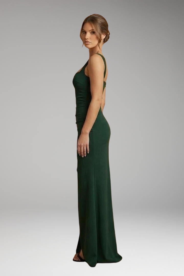 Festliches Damen Abendkleid mit offenem Rücken, figurbetontes Design für glamouröse Anlässe.