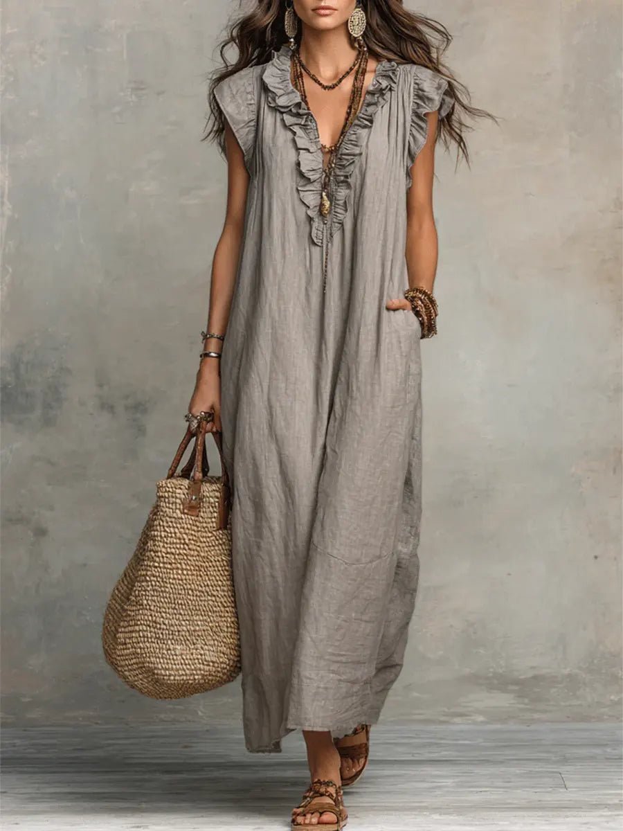 Elegantes Damen Maxikleid für Hochzeitsgäste, festliche Anlässe. Langes Abendkleid mit fließendem Stoff.