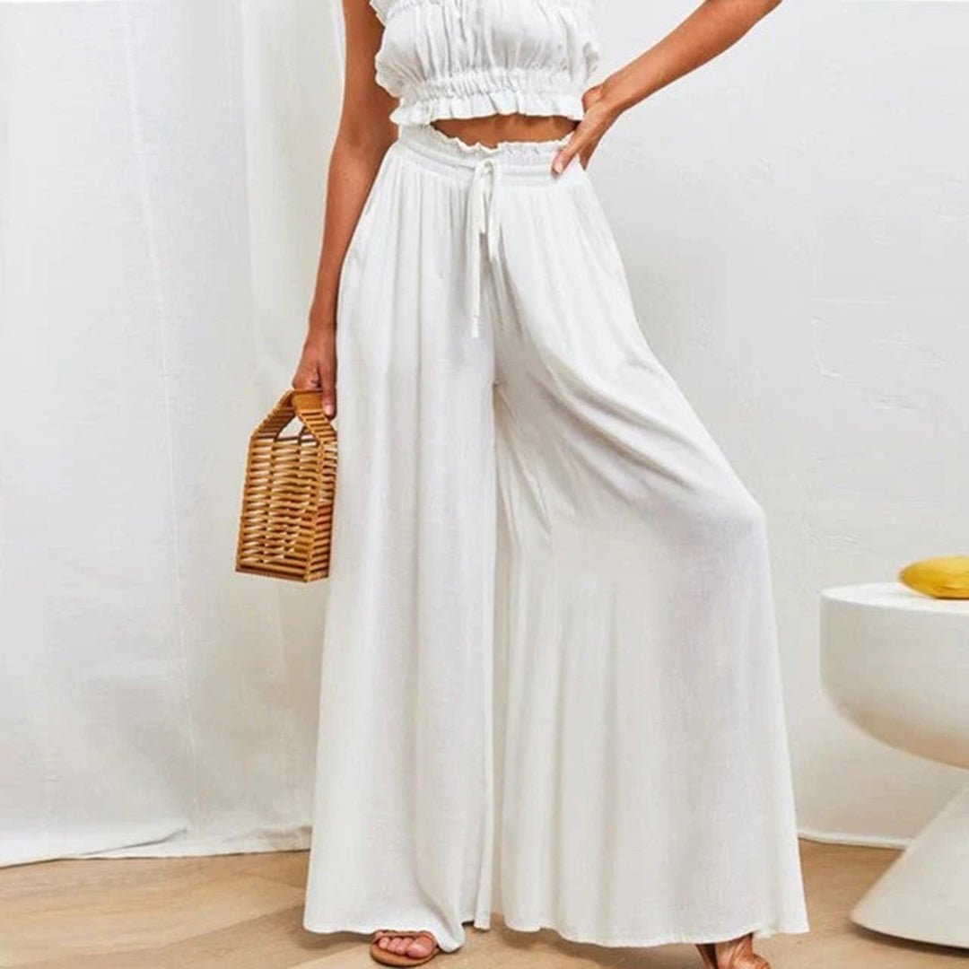 Bequeme Damenhose mit weitem Bein & hohem Bund. Stilvolle, alltagstaugliche Freizeithose.