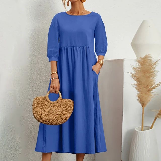 Elegantes unifarbenes Damen Maxikleid für den Sommer, luftig & vielseitig, perfekt für Freizeit & Anlässe.