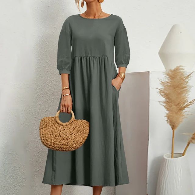 Langes, fließendes Damen Sommer Maxikleid, unifarben, vielseitig kombinierbar für elegante Auftritte.