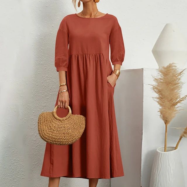 Detail des Ausschnitts vom unifarbenen Damen Sommer Maxikleid, elegant und feminin.
