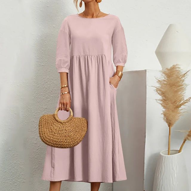 Bequemes unifarbenes Freizeitkleid für Damen, langes Sommer Maxikleid, luftig & komfortabel.