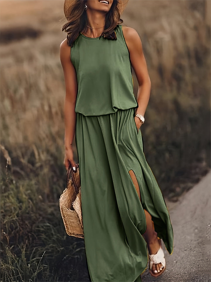 Vielseitiges Damenkleid, langes Boho Maxikleid, fließend, ideal für Herbst, Freizeit, Strand oder Casual.