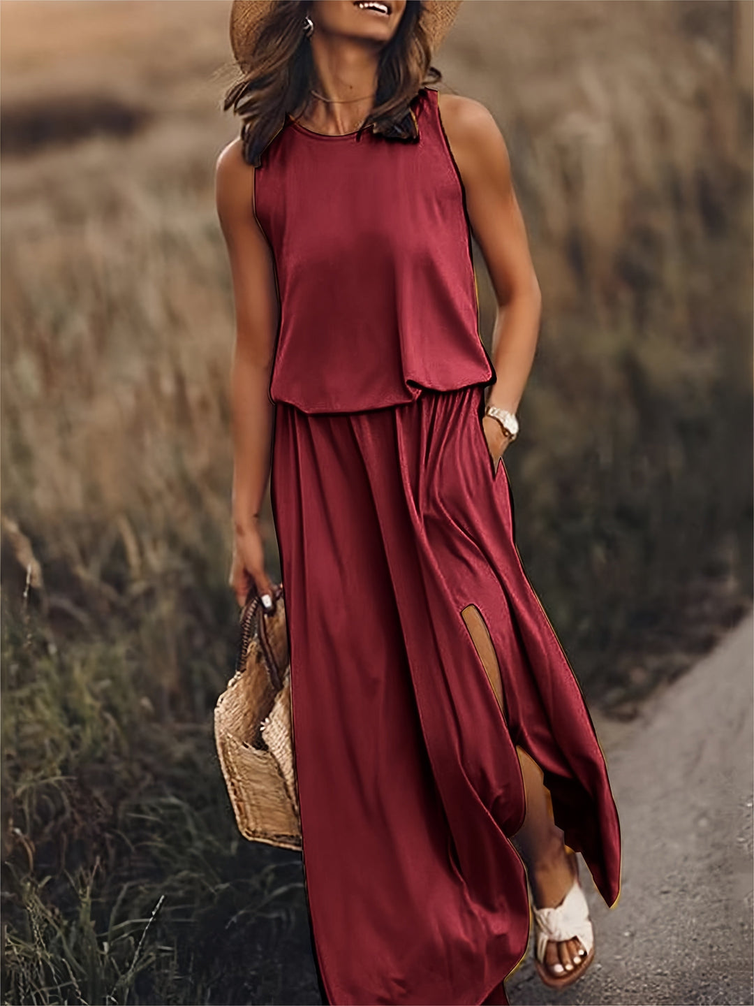 Herbstliches Damen Maxikleid Boho, elegant & fließend, langes Design für Freizeit und besondere Anlässe.