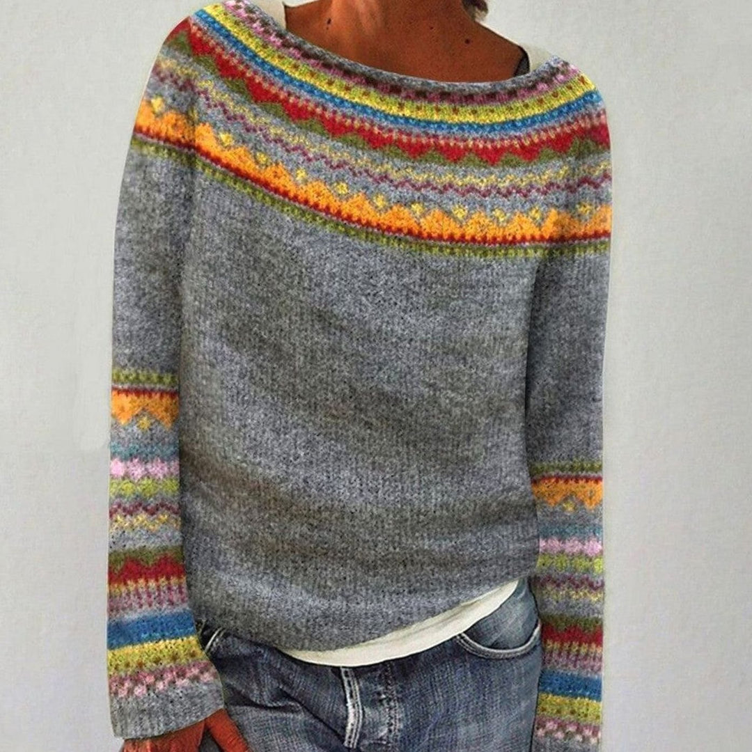 Stylischer Damen Langarm-Pullover im Norweger-Look, Fair-Isle-Muster, ideal für Freizeit & Wintermode.