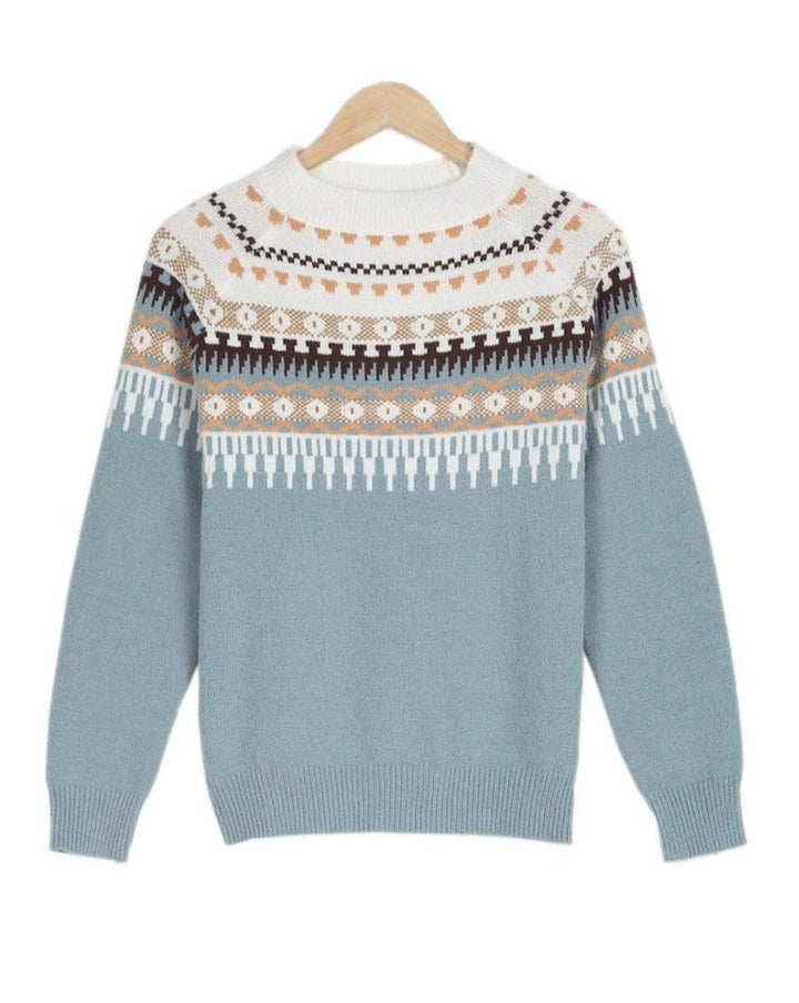 Rosa Damen Norweger Strickpullover. Gemütlicher Skandi Stil Winterpullover für Damenmode.
