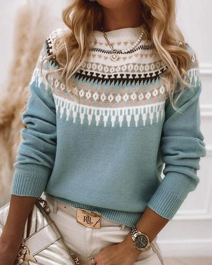 Damen Norweger Pullover in Blau, Rosa & Grau. Gemütlicher Strick für kalte Wintertage im Skandi Stil.