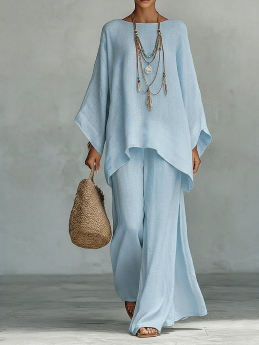 Bequemes & stilvolles Damen Freizeit-Set mit Oversized Top & weiter Hose für warme Tage.