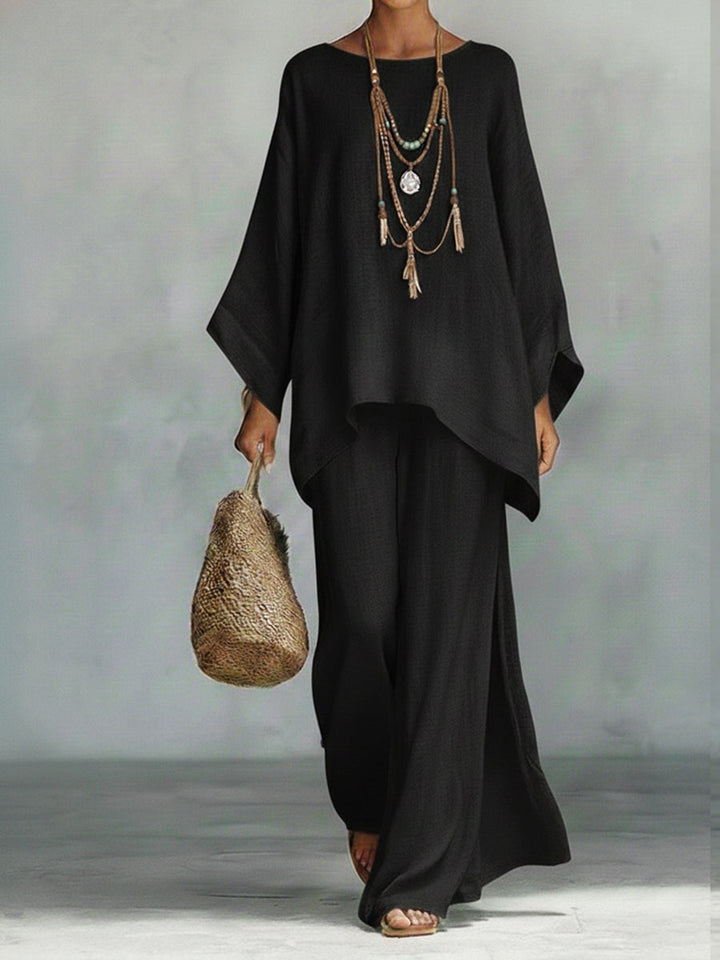 Stilvolles & bequemes Damen Sommer Set, locker fallendes Oberteil & weite Hose für warme Tage.