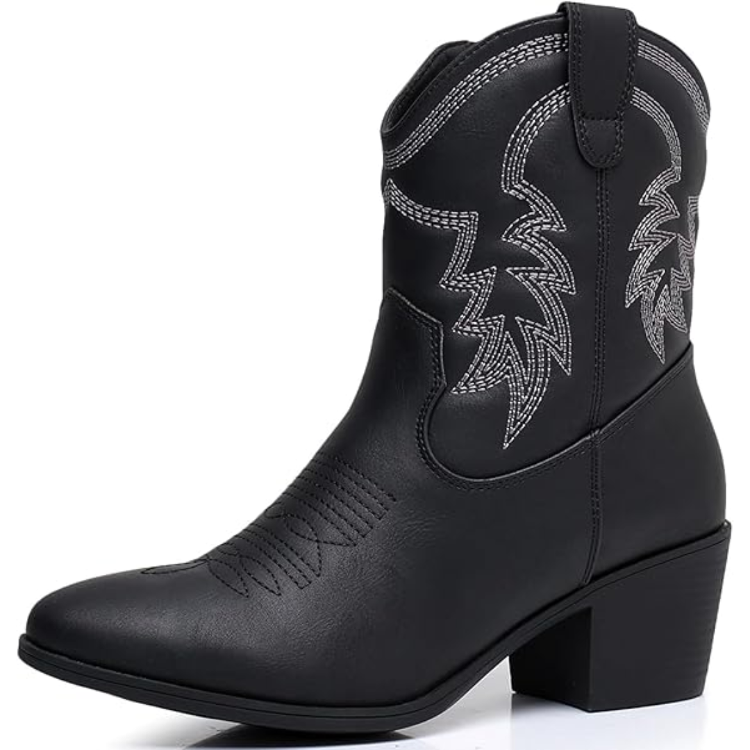 Schwarze Damen Western Stiefel, elegante Trendschuhe, die Komfort und Western-Flair bieten.