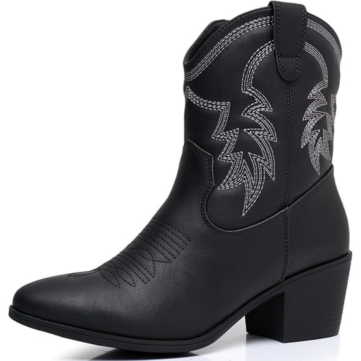 Schwarze Damen Western Stiefel, elegante Trendschuhe, die Komfort und Western-Flair bieten.