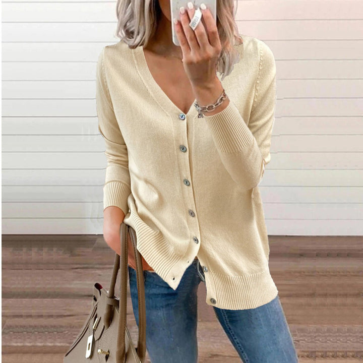 Hochwertiger Damen Langarm Cardigan V-Ausschnitt, weiche Strickjacke für den Alltag.