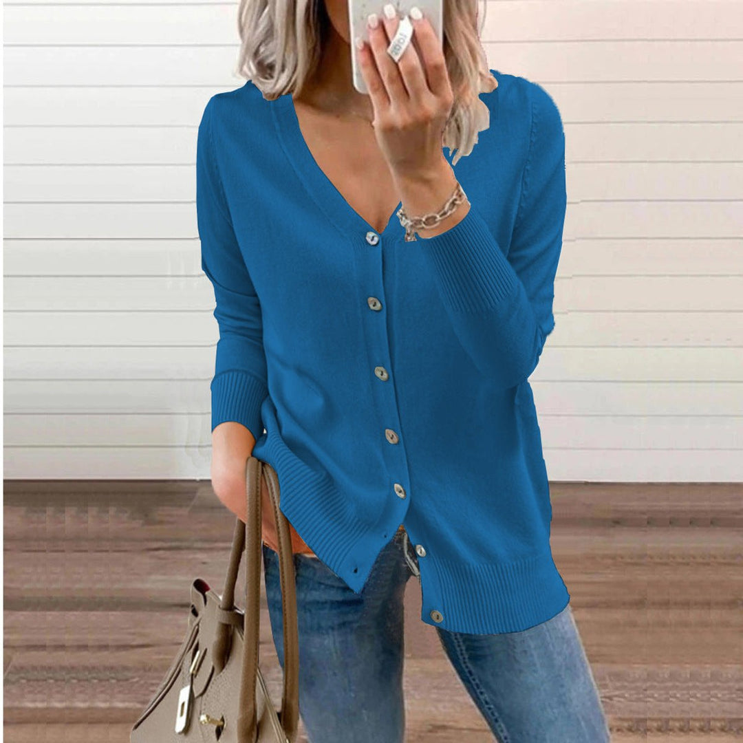 Damen Strickjacke V-Ausschnitt, eleganter Langarm Cardigan für vielseitige Looks.