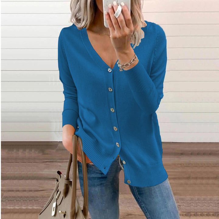 Damen Strickjacke V-Ausschnitt, eleganter Langarm Cardigan für vielseitige Looks.