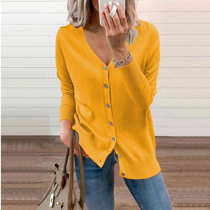 Langarm Cardigan mit V-Ausschnitt für Damen, optimal zum Layering im Alltag & Büro.