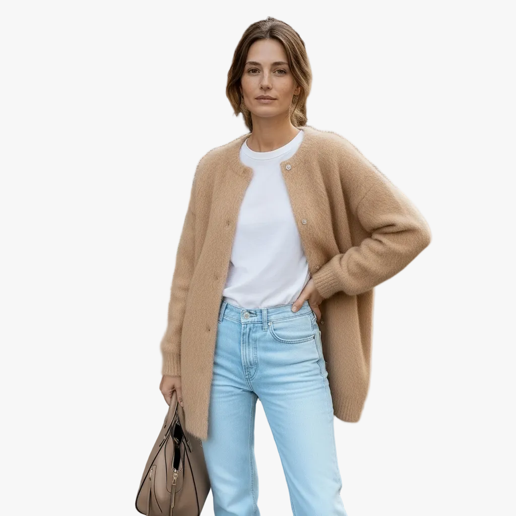 Damen Strickjacke mit Knöpfen, perfekt für den eleganten Lagenlook im Herbst/Winter.