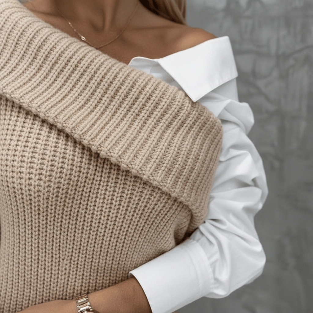 Modisches Herbstkleid für Damen, ein Strickkleid mit V-Ausschnitt und Hemddetails, perfekt für Freizeit & Eleganz.