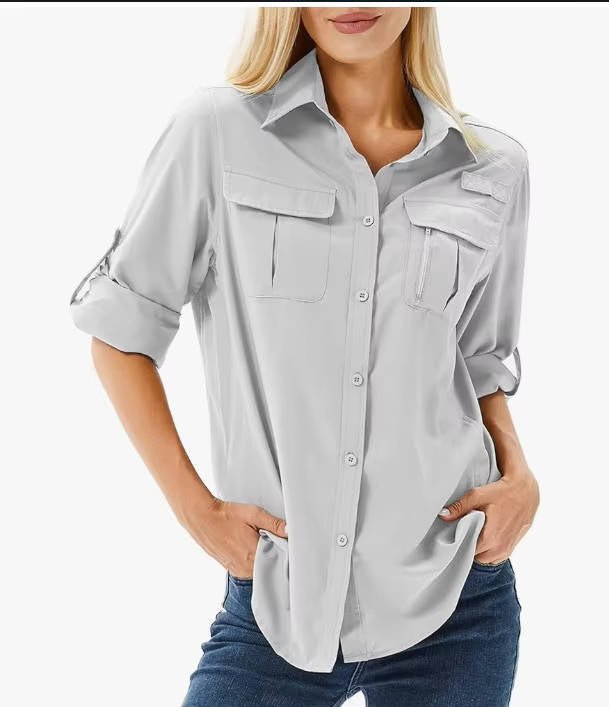 Leichte, atmungsaktive Damen Wanderbluse mit UV-Schutz für Komfort bei Outdoor-Abenteuern & Reisen.