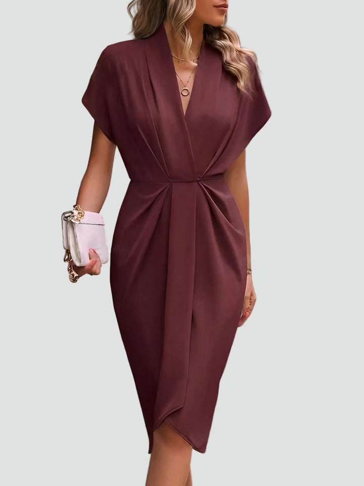 Damen Wickel-Midikleid, elegant und modern, ideal für Cocktailpartys und festliche Sommerabende.