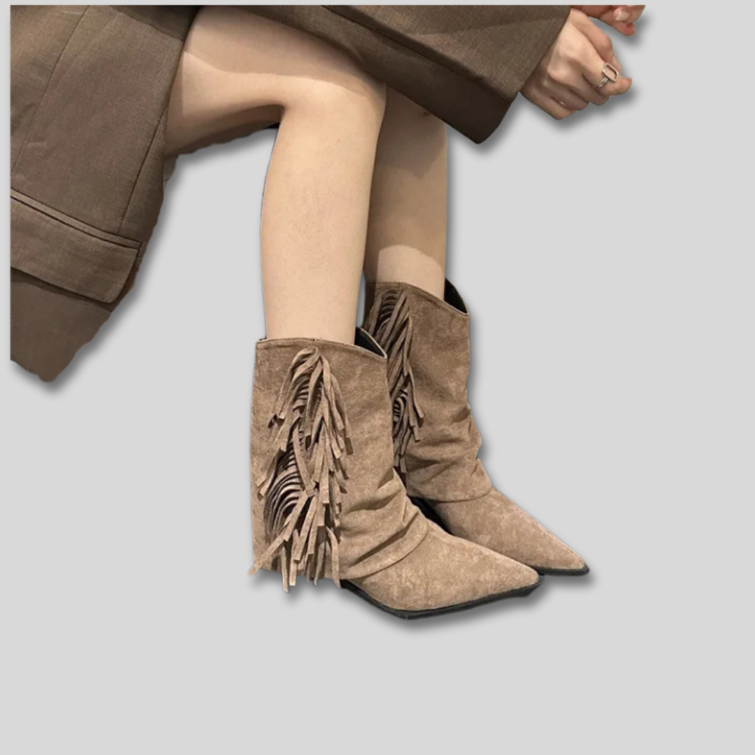 Elegante Damen Western Stiefeletten in Schwarz mit spitzer Zehe und Blockabsatz, ideal für Komfort im Alltag.