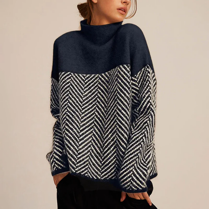 Beiger Damen Winter Rollkragenpullover aus Strick; elegant, warm & bürotauglich; perfekte Wintermode.
