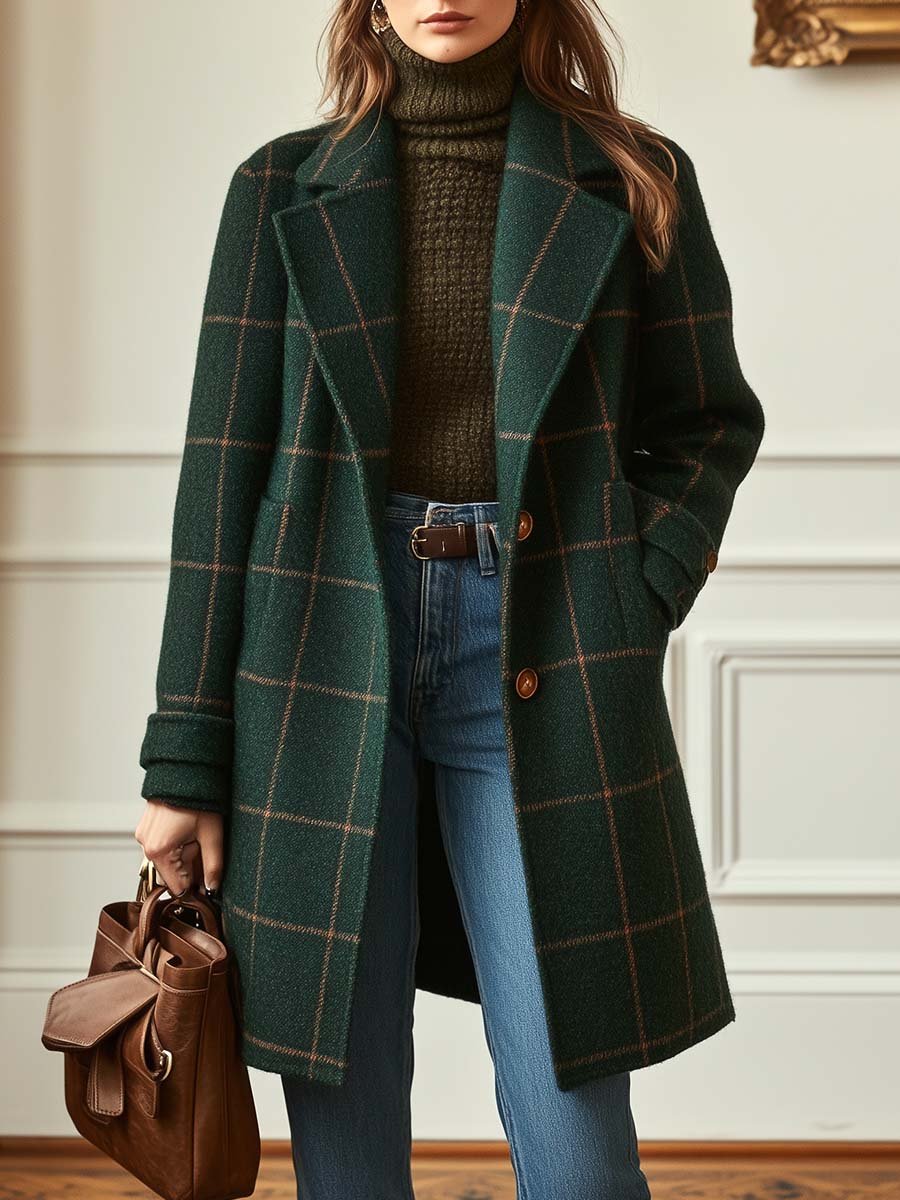 Eleganter Damen Wintermantel im Retro-Stil. Zeitloser, warmer Frauenmantel mit klassischem Design für kalte Tage.