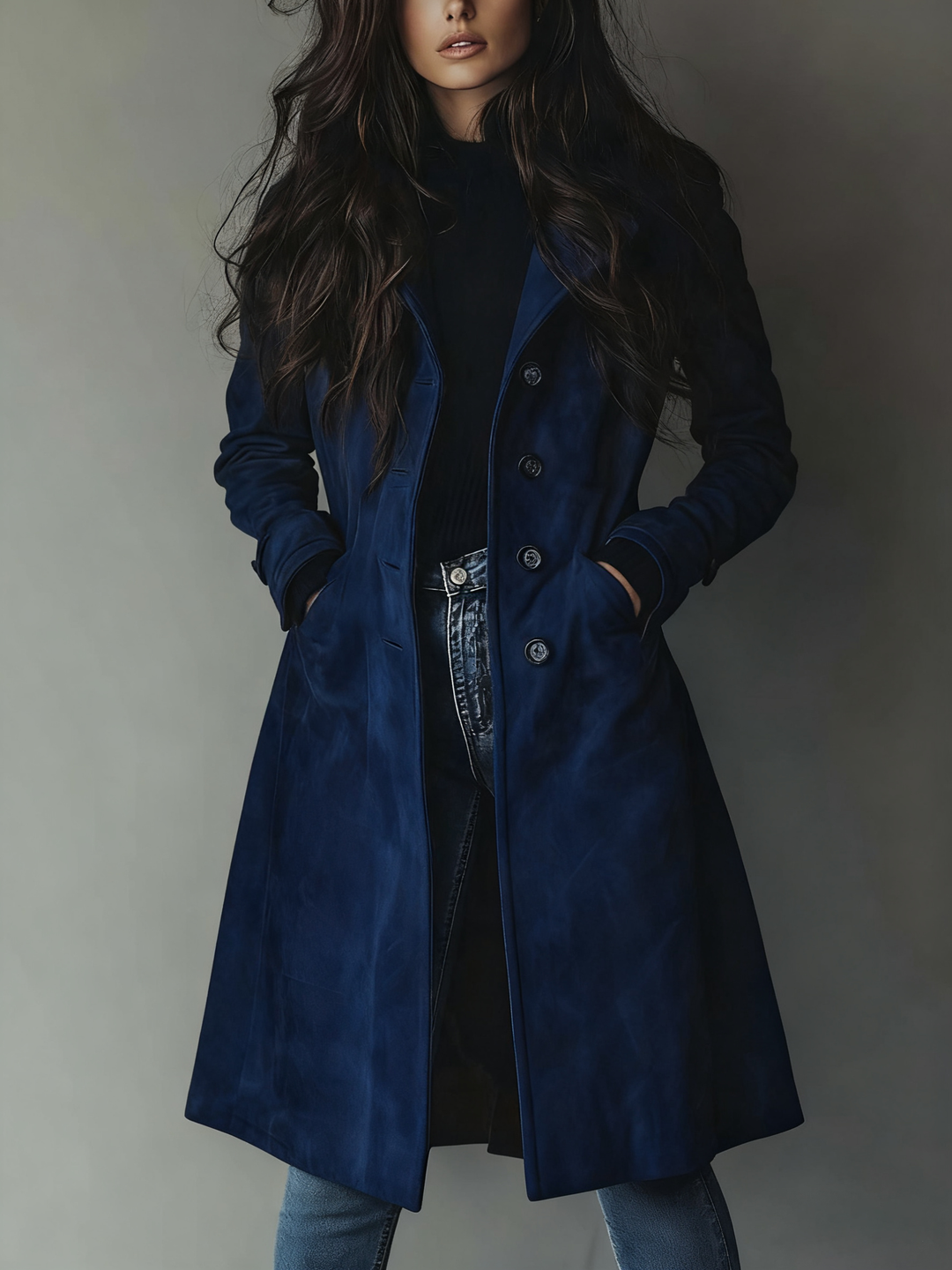 Eleganter Damen Trenchcoat Wintermantel, ideal für Herbst & Winter. Warmer Langmantel mit zeitlosem Schnitt.