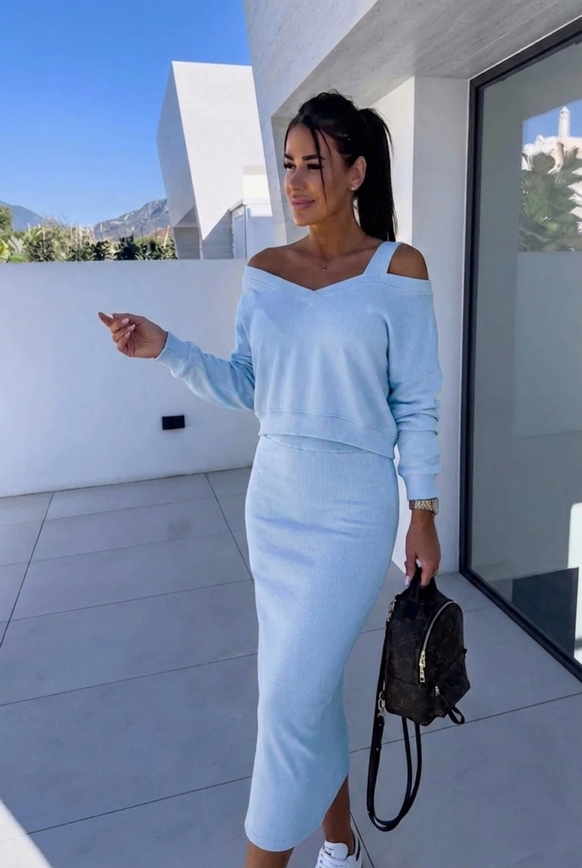 Elegantes Damen Zweiteiler Set, vielseitig kombinierbar für Frühling und Sommermode.