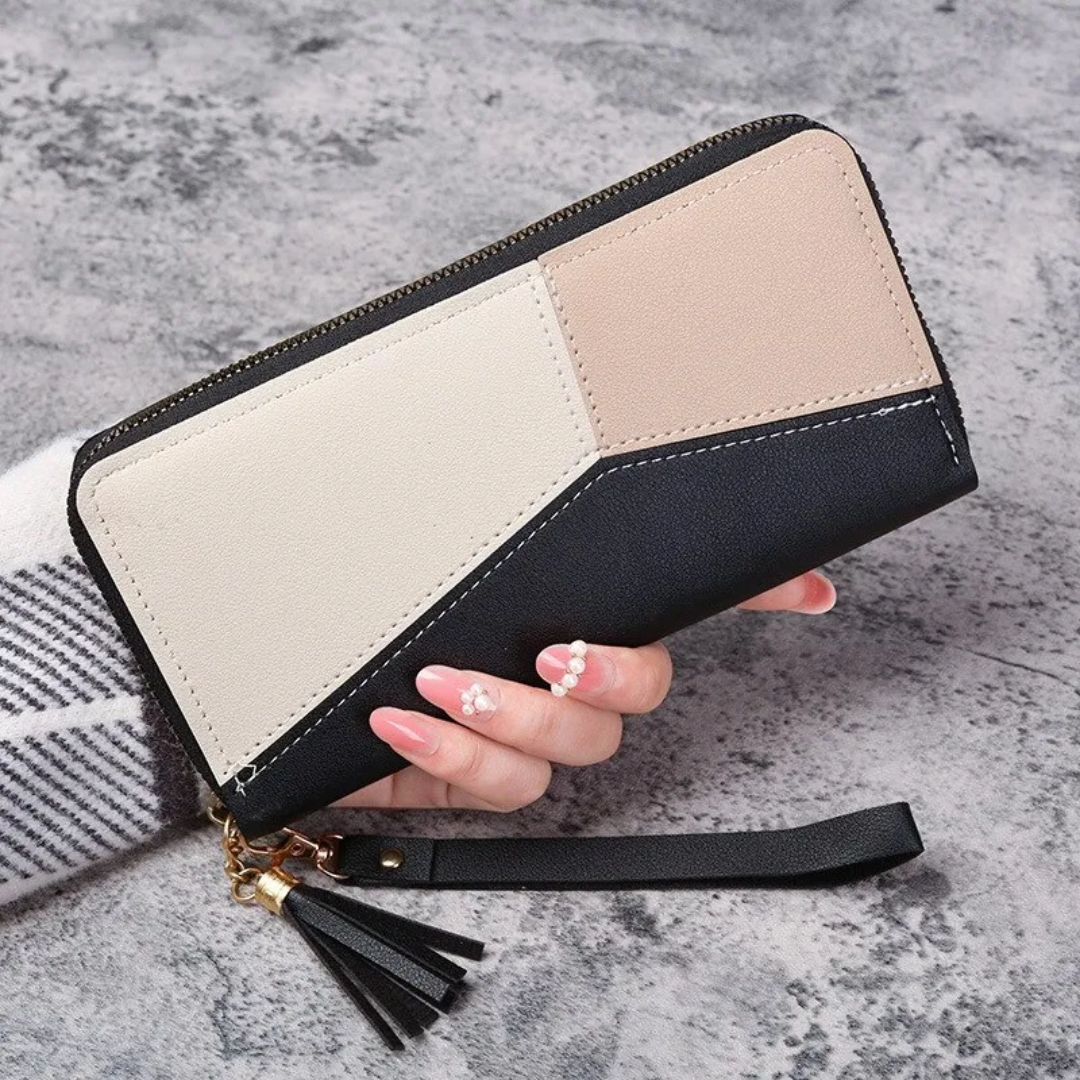 Stilvolle geometrische Damen Geldbörse in Schwarz, trendiges Accessoire für jede Handtasche.
