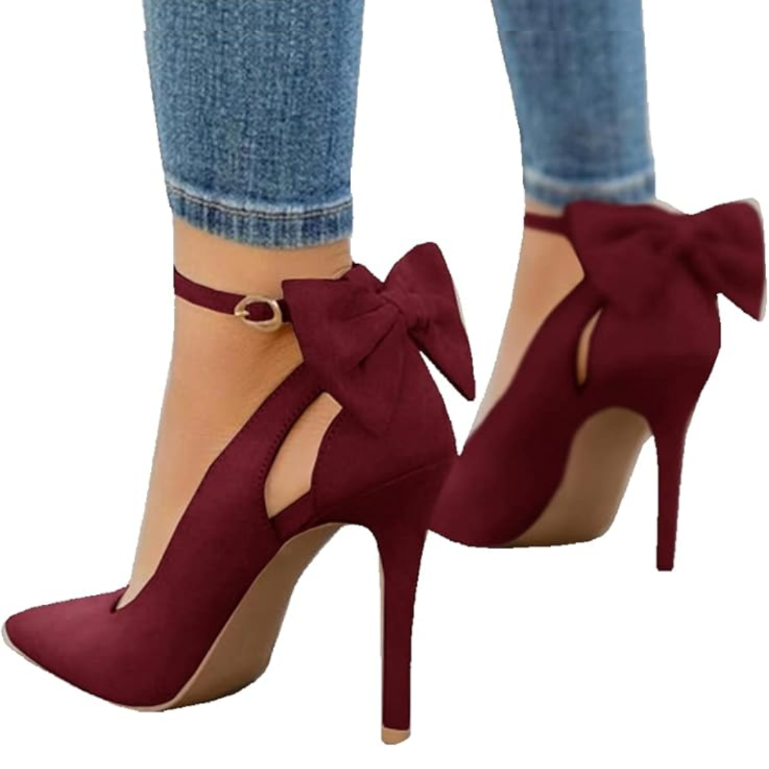 Schwarze Satin High Heel Pumps für Damen mit dezenter Schleife, ideal für formelle Anlässe.