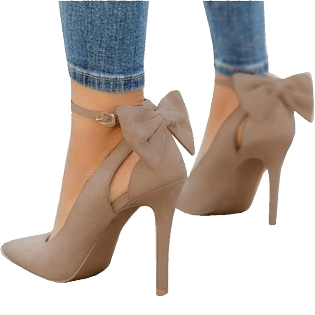 Festlicher Damen High Heel Pump, glänzend, mit spitzer Zehe & Schleife für aufregende Partynächte.