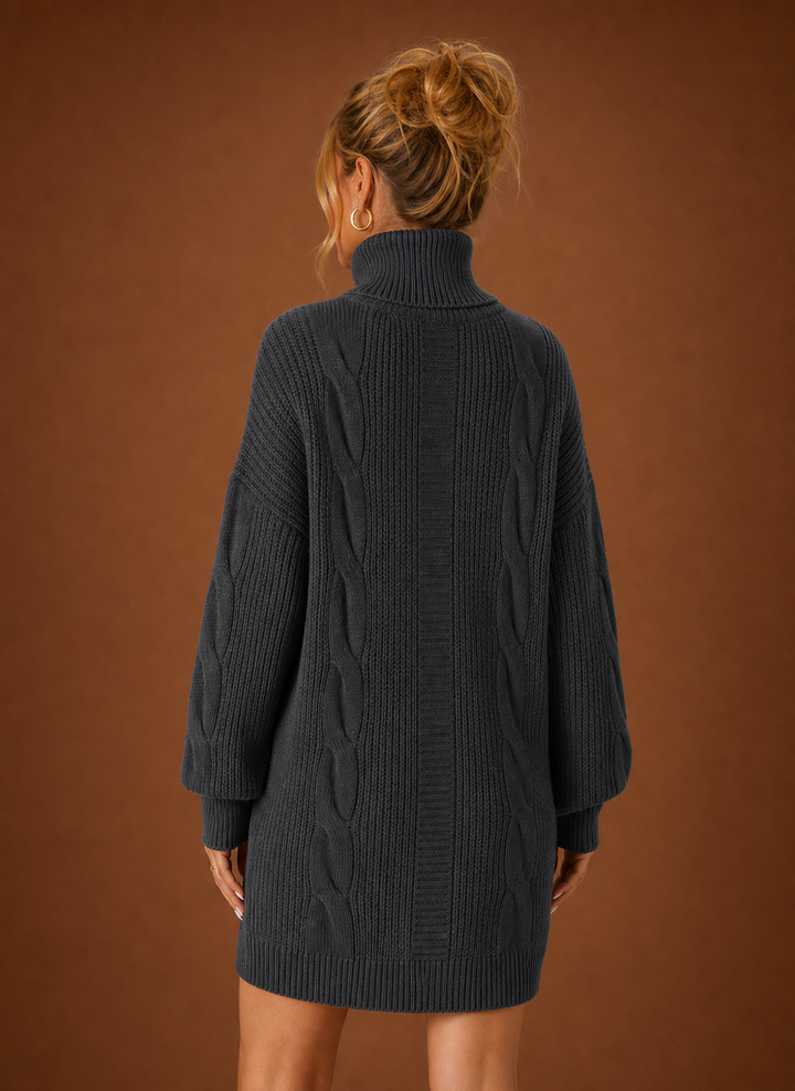 Weiches Damen Strickkleid, Rollkragen-Design für Wärme und Stil im Herbst & Winter.