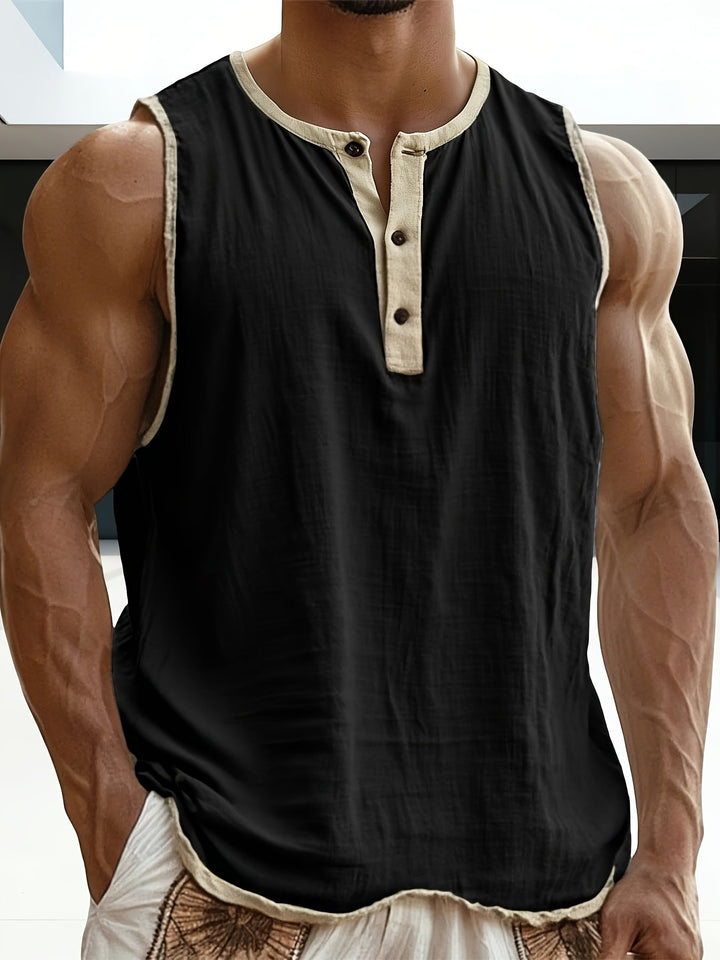 Stylisches Herren Tank Top mit Henley-Ausschnitt, vielseitig für Strand & Casual-Look.