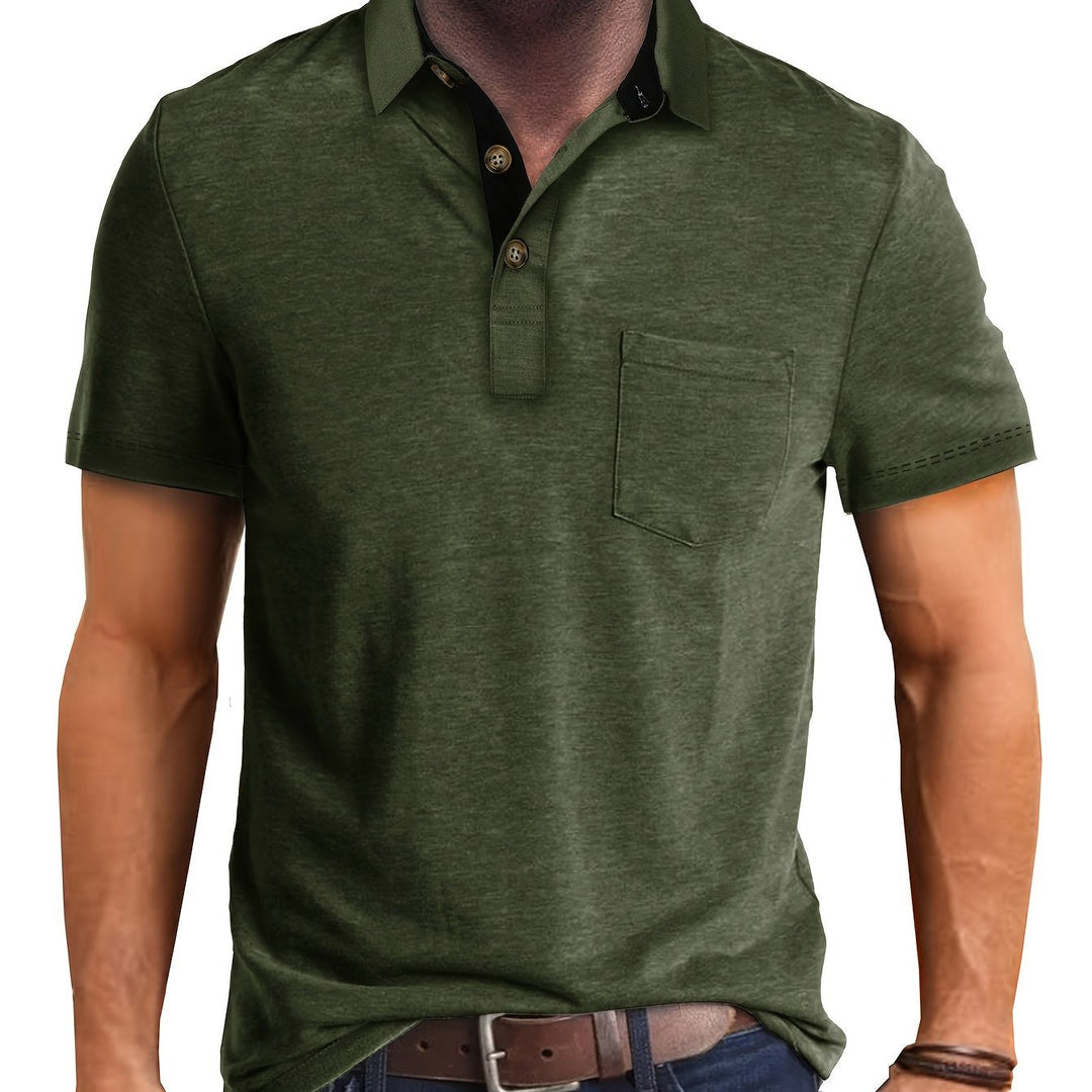 Stilvolles Herren Kurzarm-Poloshirt, mit Brusttasche. Perfekt für Business Casual, Freizeit & warme Tage.