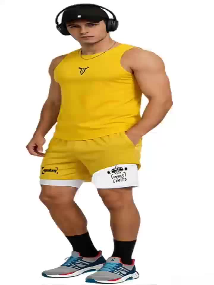 Herren Fitness-Outfit: Sportliches Tanktop und passende Shorts, ideal für Sommer-Workout.