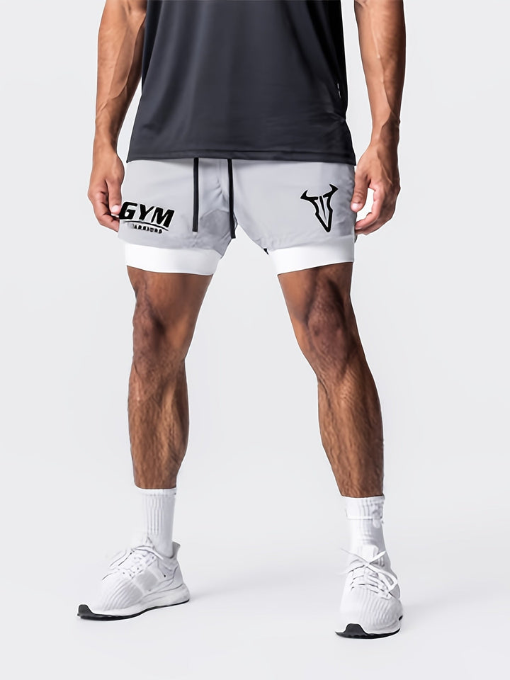 Sportliche Herren Performance Shorts, 2-in-1 Stil, perfekt für Fitnessstudio.