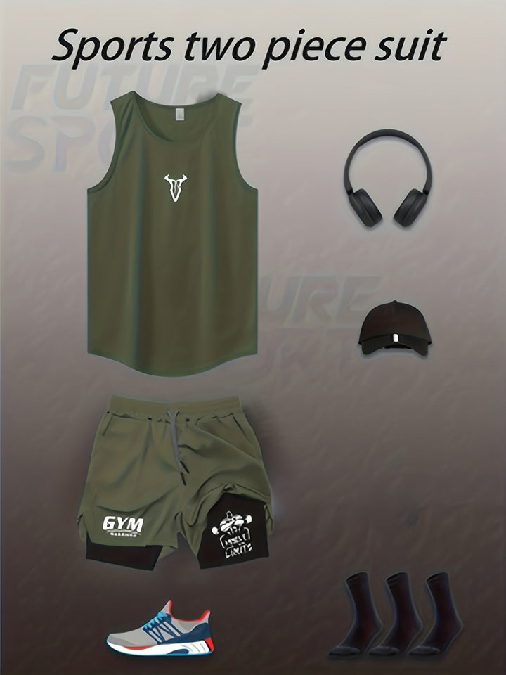 Sportliches Herren Trainingsset: Tanktop und Shorts für Workout im Sommer, bequem & athletisch.