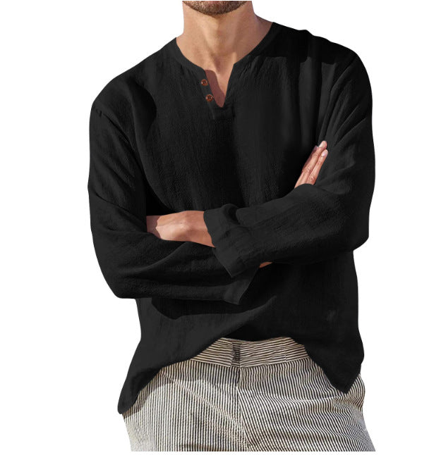 Elegantes Herren V-Ausschnitt Langarm Hemd. Vielseitige Freizeit-Männerbekleidung für alle Jahreszeiten, casual & stilvoll.