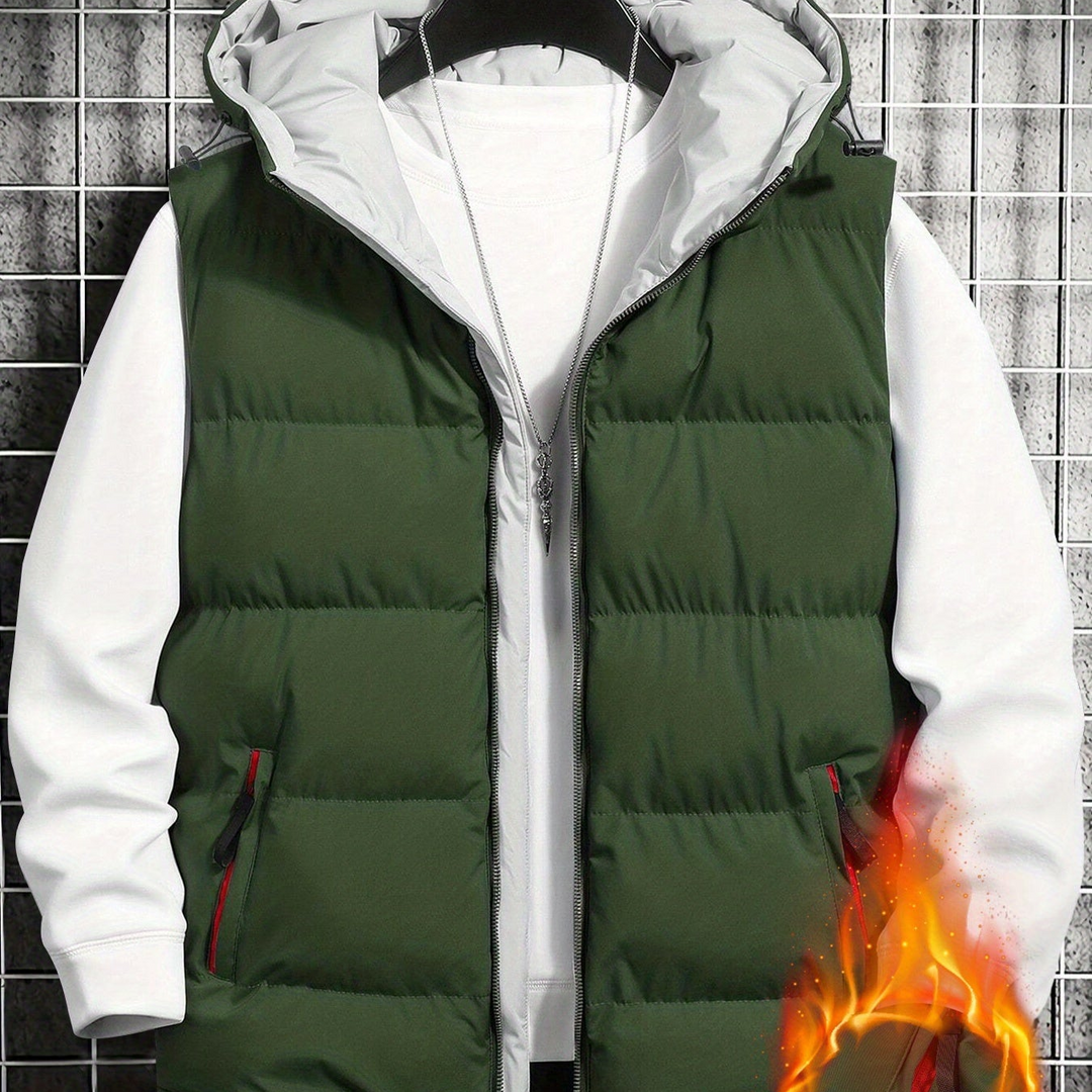 Funktionale Herren Steppweste mit Kapuze, gesteppt, ärmellos, ideal für Outdoor-Freizeit.