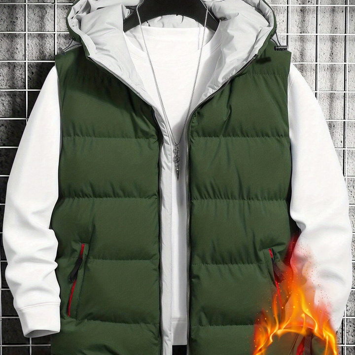 Funktionale Herren Steppweste mit Kapuze, gesteppt, ärmellos, ideal für Outdoor-Freizeit.