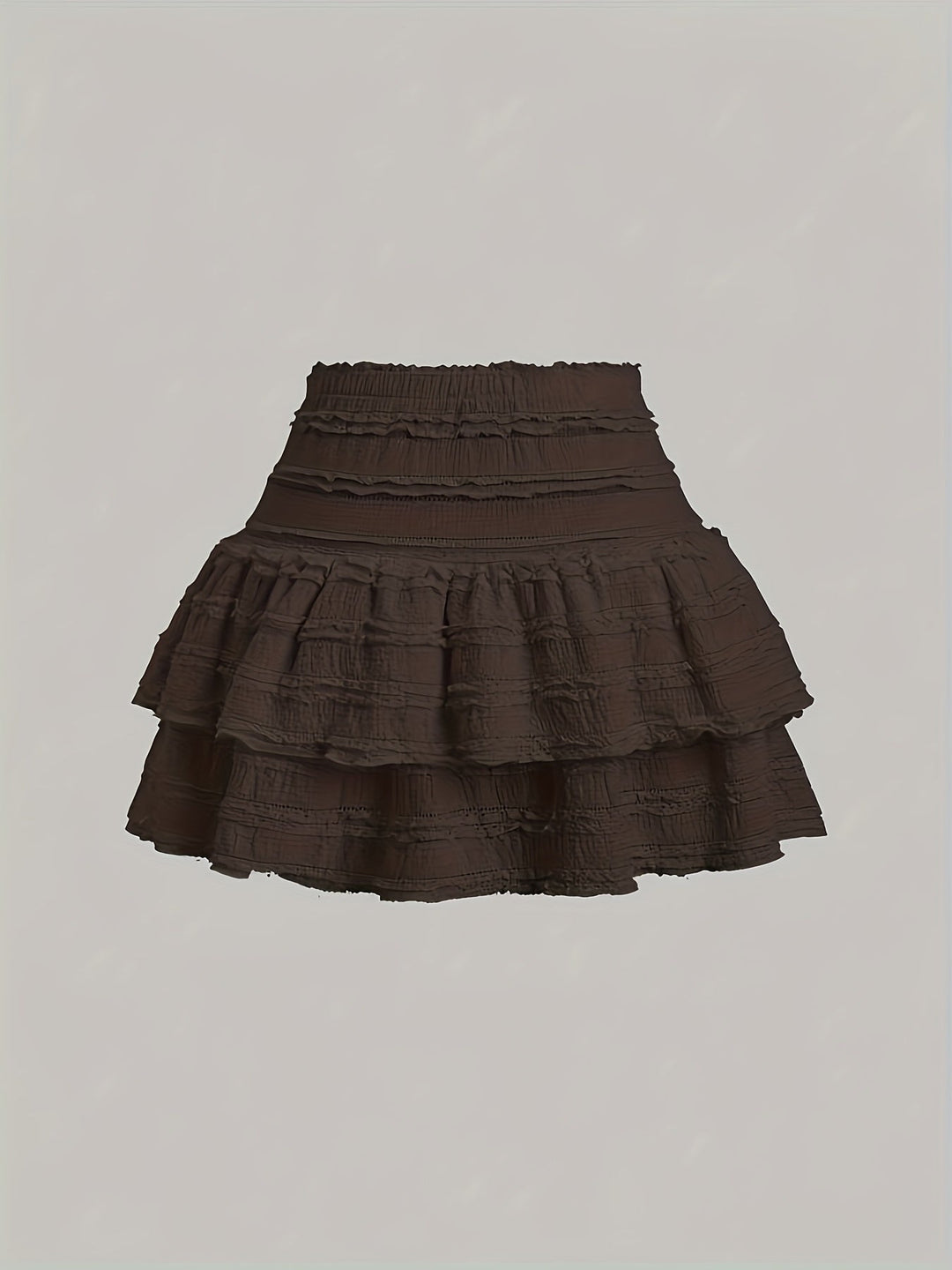 Eleganter Damen Minirock mit romantischen Rüschen und trendigen Stufen, perfekt für einen sommerlichen Freizeit-Look.