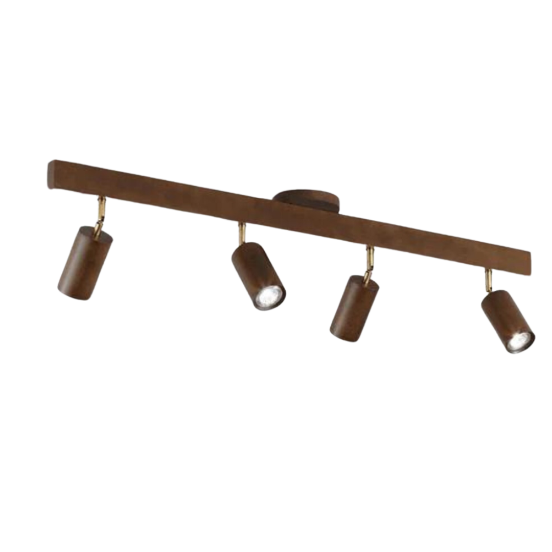 Hochwertiger Holz-Deckenstrahler, LED, schwenkbar, für präzise Beleuchtung.