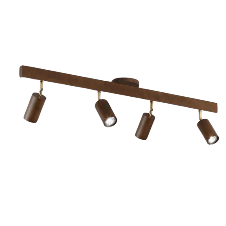 Hochwertiger Holz-Deckenstrahler, LED, schwenkbar, für präzise Beleuchtung.