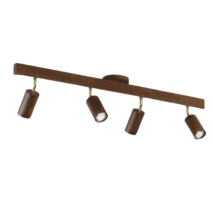 Stilvolle LED-Deckenleuchte aus Holz, verstellbar, für ein helles Wohnzimmer.