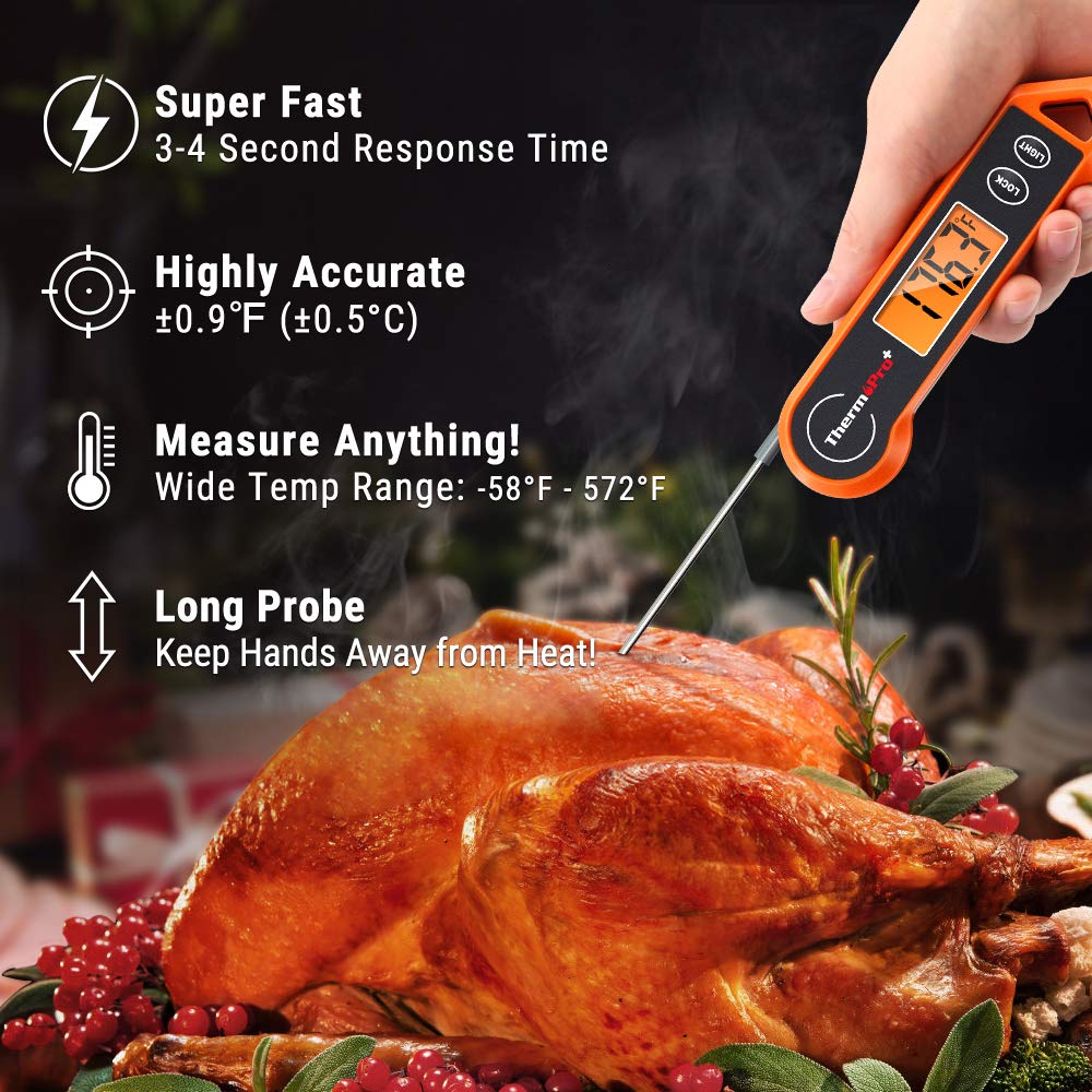 Digitalthermometer mit schneller Messung. Wasserdicht & beidhändig nutzbar. Ideal für präzises Grillen von Fleisch.